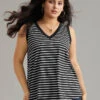 V Neck Striped Contrast Trim Tank Top