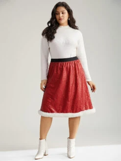 Christmas Sequin Patchwork Fuzzy Trim Skirt 11 Christmas Sequin Patchwork Fuzzy Trim Skirt -Bloomchic Shop 409650145 nk