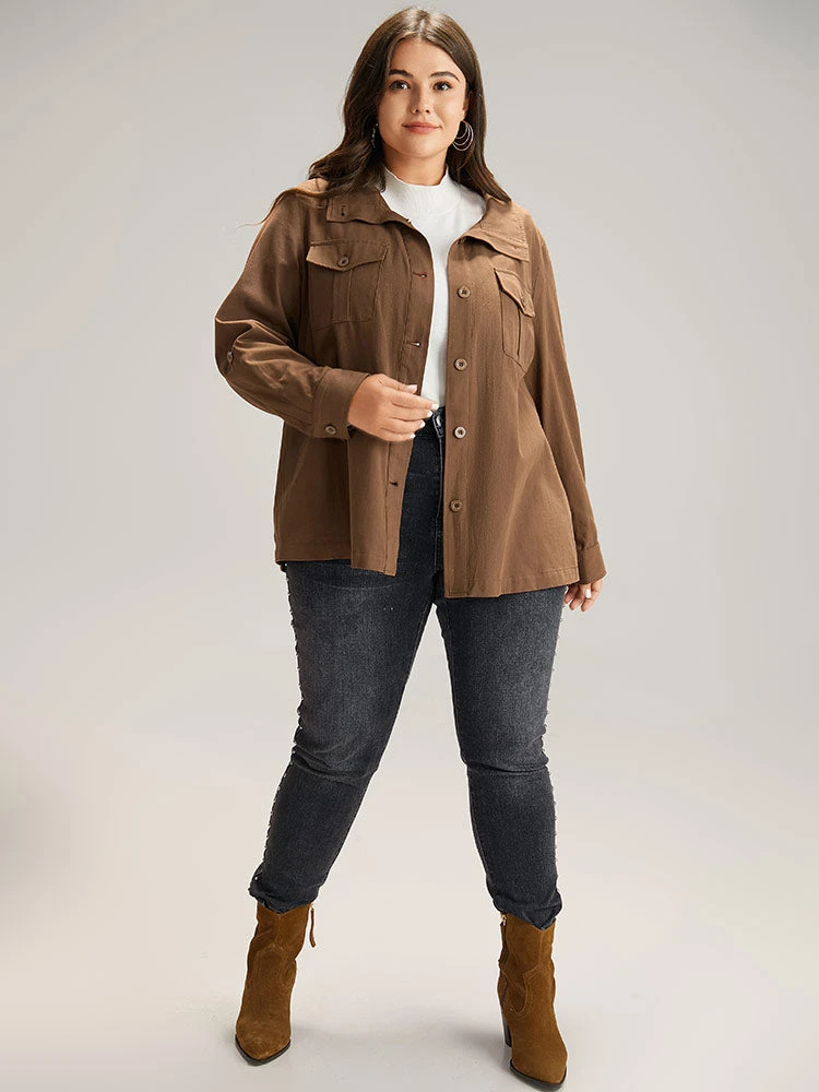 Plain Roll Tab Sleeve Button Down Coat 6 Plain Roll Tab Sleeve Button Down Coat - Image 4