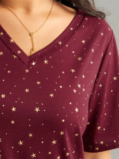 Star Polka Dot V Neck T-shirt -Bloomchic Shop 410003034 xk