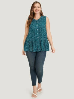 Polka Dot Button Down Patchwork Tank Top -Bloomchic Shop 410481737 xr