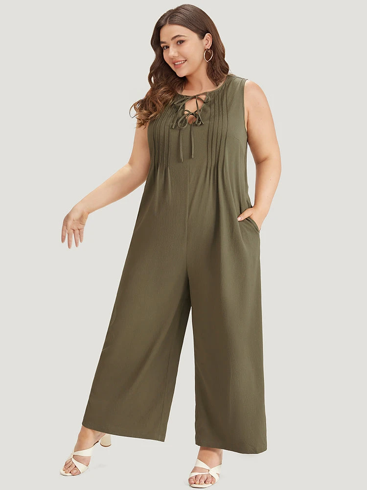 Plain Knot Neck Pocket Plicated Detail Tank Jumpsuit 5 Plain Knot Neck Pocket Plicated Detail Tank Jumpsuit - Image 3