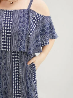 Striped Geometric Pocket Ruffles Cold Shoulder Jumpsuit -Bloomchic Shop 411054271 nq e9c3e927 b203 4c40 8855 2bbc0b0a49e8