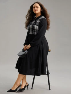 Plaid Patchwork Lapel Collar Pocket Dress -Bloomchic Shop 411095727 lz a9ec769c 2ca7 46dc 8f2a 024137f24466