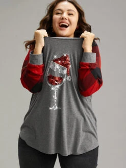 Christmas Sequin Plaid Patchwork T-shirt 17 Christmas Sequin Plaid Patchwork T-shirt -Bloomchic Shop 412154922 vb