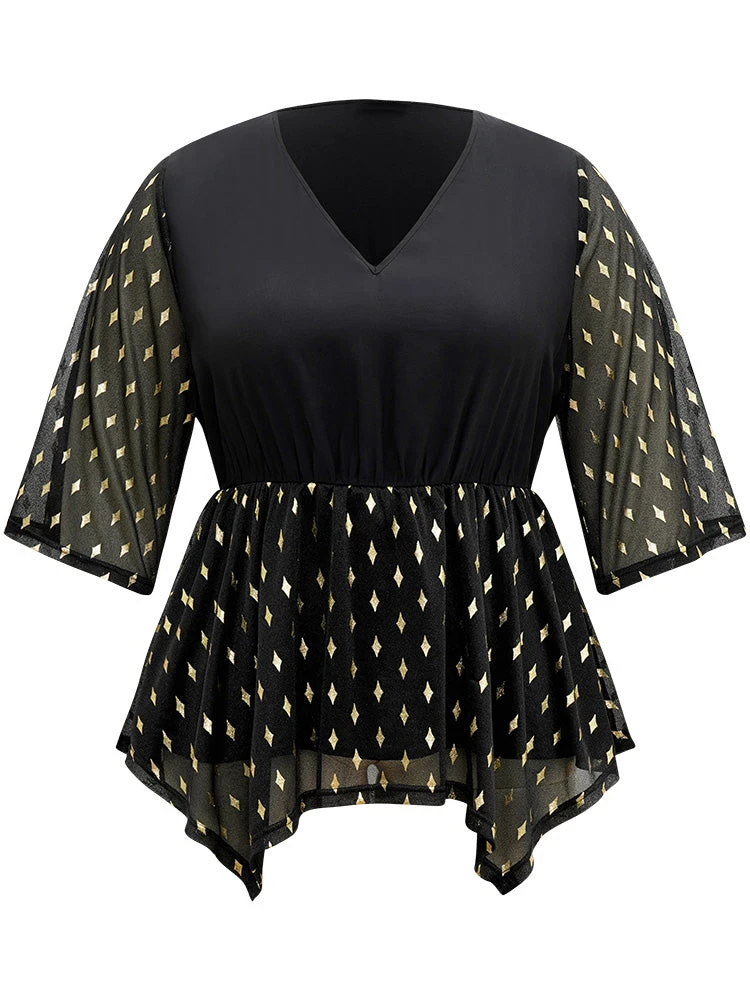 Glitter Patchwork Mesh Hanky Hem Blouse 9 Glitter Patchwork Mesh Hanky Hem Blouse - Image 7