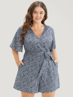 Ditsy Floral Ruffle Wrap Pocket Belted Romper -Bloomchic Shop 412645895 rm 3268c521 700a 4588 9633 90676932ed60