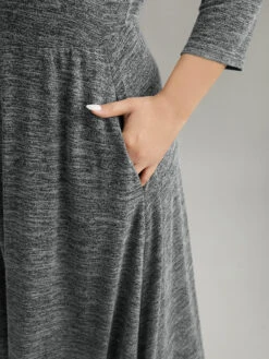 Solid Heather Button Detail Pocket Gathered Dress -Bloomchic Shop 412715369 qr