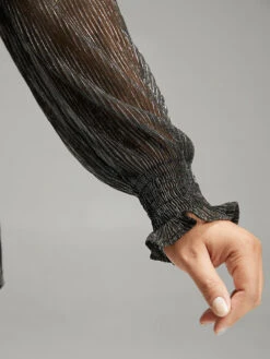 Stand Collar Mesh Patchwork Frill Trim Blouse -Bloomchic Shop 413358686 fa