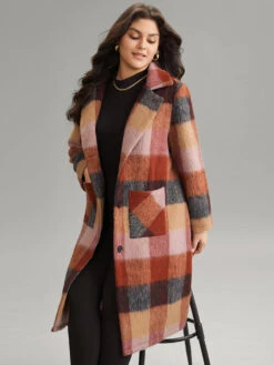 Contrast Plaid Patched Pocket Maxi Coat -Bloomchic Shop 413365306 rv