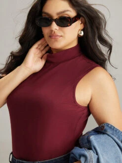 Cotton Plain Funnel Neck Tank Top