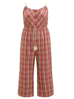 Plaid Print Tassels Knotted Pocket Cami Jumpsuit 19 Plaid Print Tassels Knotted Pocket Cami Jumpsuit -Bloomchic Shop 414031469 qt