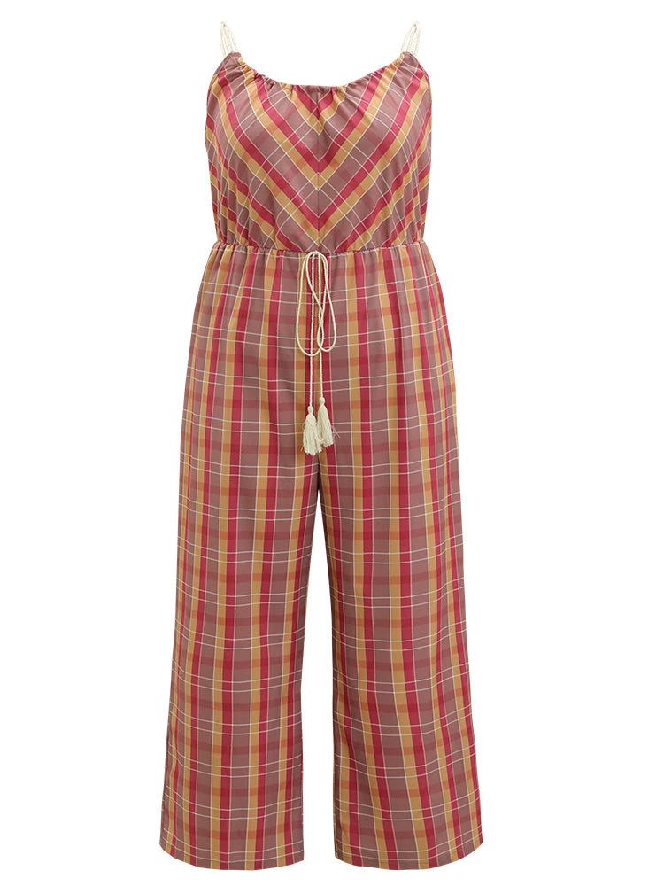 Plaid Print Tassels Knotted Pocket Cami Jumpsuit 11 Plaid Print Tassels Knotted Pocket Cami Jumpsuit - Image 9