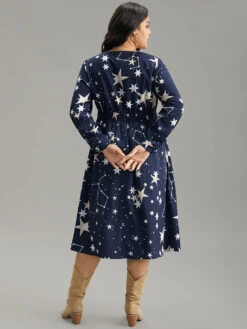 Star Geometric Shirred Pocket Dress -Bloomchic Shop 414169777 we