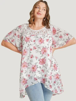 Floral Lace Ruffle Sleeve High Low Hem Blouse -Bloomchic Shop 414643968 ly 1bca19b1 6cdb 4821 9251 bb516c9e3432