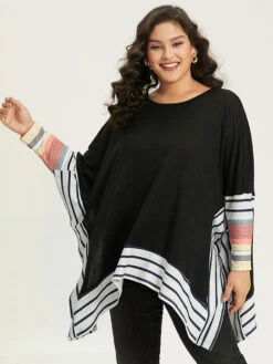 Striped Patchwork Colorblock Contrast Crew Neck Sweatshirt -Bloomchic Shop 41867178 cs