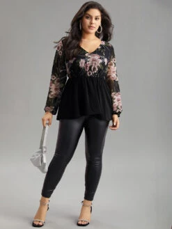 Floral Print Patchwork Elastic Waist Lantern Sleeve Blouse -Bloomchic Shop 418719400 sz 0faf6dc5 ec42 4166 8ac7 06df95b2b258