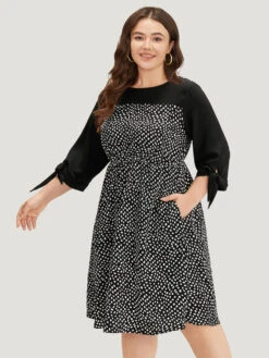 Geometric Graphic Patchwork Knot Cuffs Dress -Bloomchic Shop 419034696 fq