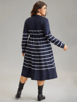 Striped Elastic Waist Pocket Zipper Dress -Bloomchic Shop 42020160 sq