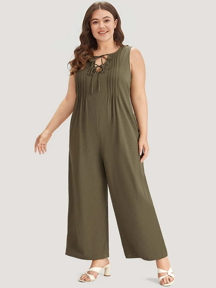 Plain Knot Neck Pocket Plicated Detail Tank Jumpsuit 6 Plain Knot Neck Pocket Plicated Detail Tank Jumpsuit - Image 4