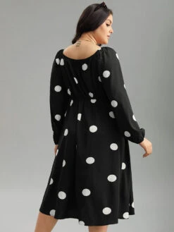 Polka Dot Square Neck Gathered Elastic Cuffs Dress -Bloomchic Shop 421062024 lq