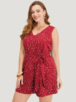 Polka Dot V Neck Pocket Sleeveless Belted Romper -Bloomchic Shop 422148808 zy 9a4d2d57 b8b4 4d0b 98ee 59a7ce37b1da
