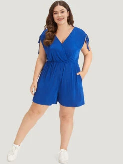 Solid Pocket Drawstring Surplice Neck Tank Jumpsuit -Bloomchic Shop 422486227 xx