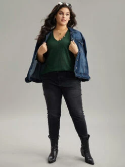 Waffle Knit V Neck Button Detail Cami Top -Bloomchic Shop 42356682 kt