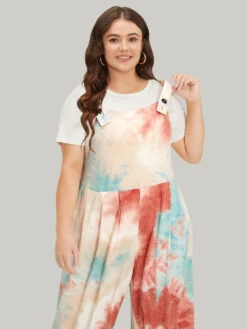 Tie Dye Pocket Button Adjustable Straps Jumpsuit -Bloomchic Shop 424171962 tn