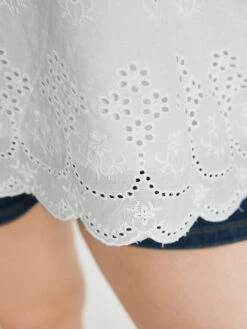 Plain Lace Trim Broderie Anglaise Button Detail Cami Top -Bloomchic Shop 425790788 ag