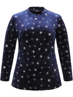 Star Glitter Mock Neck T-shirt -Bloomchic Shop 426303004 va