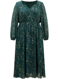 Glitter Star Notched Pleated Lantern Sleeve Dress -Bloomchic Shop 426565782 cf defcfd63 5b38 4685 afc6 3853cdbcc089