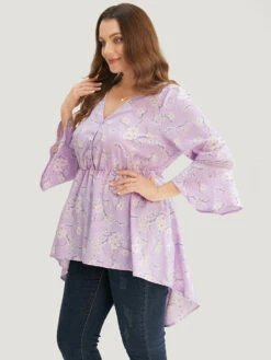Floral Bell Sleeve Button Through High Low Hem Blouse -Bloomchic Shop 427627575 sa f88c9454 66fb 4a78 b07d dcb92aef4a70