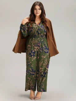 Silhouette Floral Print Shirred Elastic Cuffs Jumpsuit -Bloomchic Shop 427685777 bm