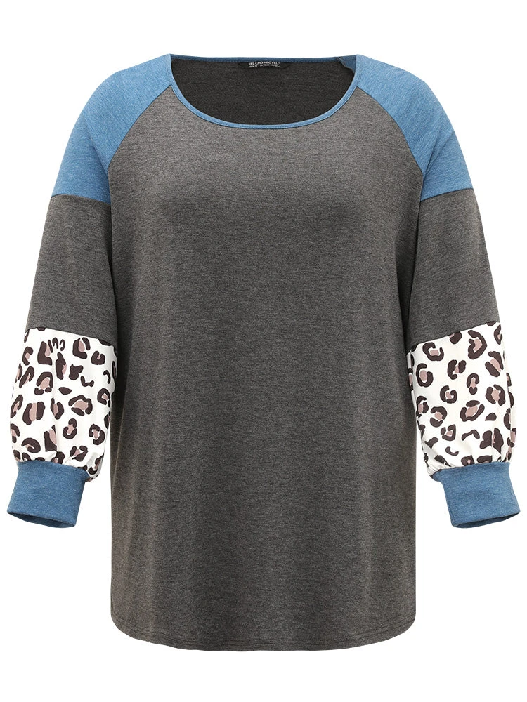 Colorblock Contrast Leopard Round Neck Raglan Sleeve Sweatshirt 10 Colorblock Contrast Leopard Round Neck Raglan Sleeve Sweatshirt - Image 8