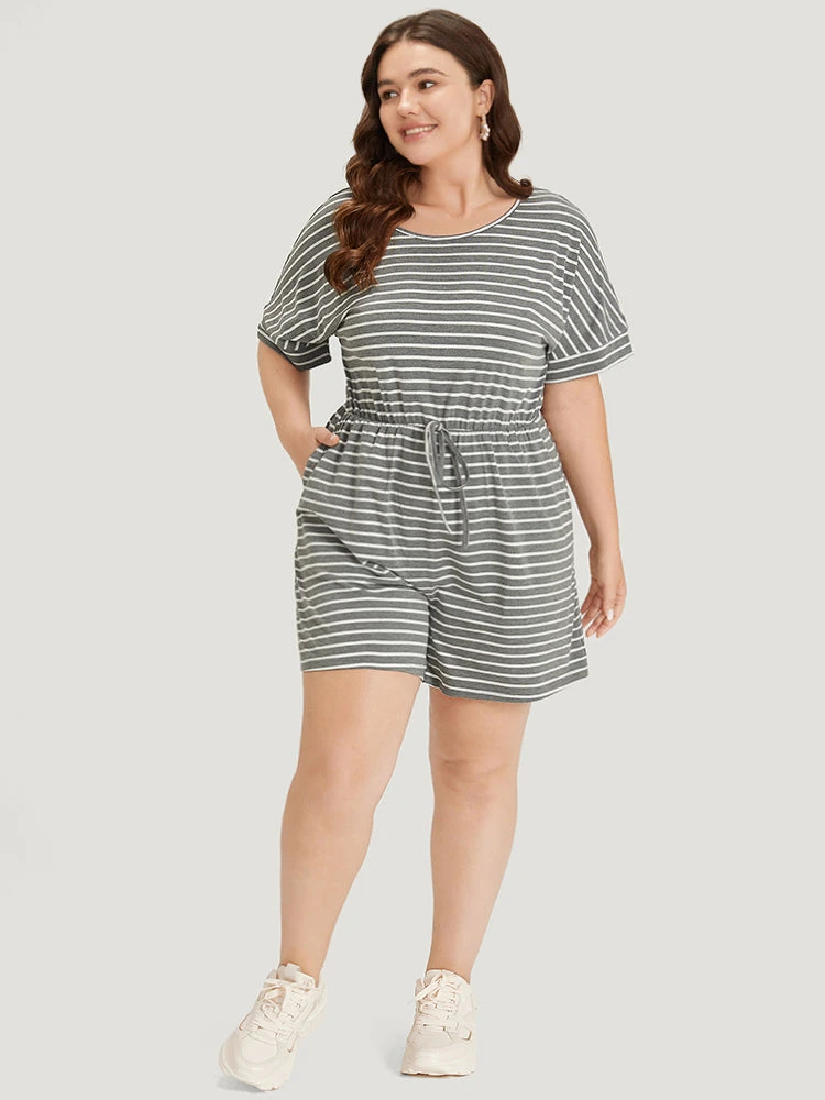 Striped Print Pocket Ties Elastic Waist Jumpsuit 4 Striped Print Pocket Ties Elastic Waist Jumpsuit - Image 2