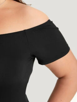 Plain Off Shoulder Raglan Sleeve Bodysuit -Bloomchic Shop 428508150 te