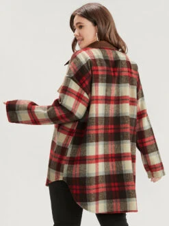 Plaid Button Up High Low Hem Blouse -Bloomchic Shop 430394947 uh