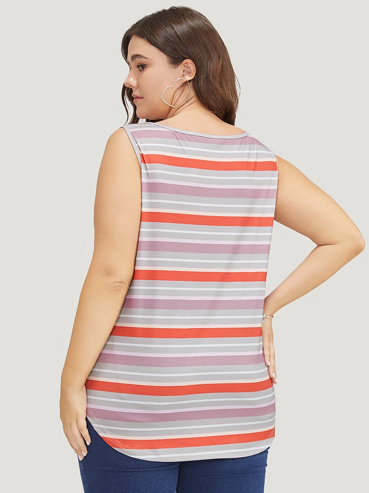 Striped Contrast V Neck Arc Hem Tank Top 4 Striped Contrast V Neck Arc Hem Tank Top - Image 2