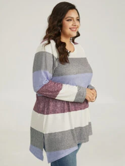 Striped Split Hem Asymmetrical T-shirt -Bloomchic Shop 430790299 us