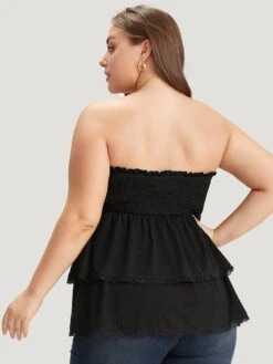 Solid Frill Trim Shirred Lace Ruffle Layered Tank Top 14 Solid Frill Trim Shirred Lace Ruffle Layered Tank Top -Bloomchic Shop 430911757 uf