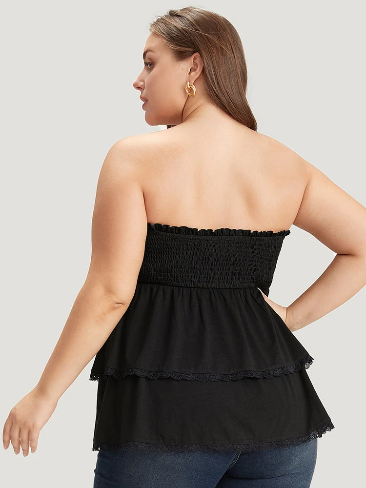 Solid Frill Trim Shirred Lace Ruffle Layered Tank Top 7 Solid Frill Trim Shirred Lace Ruffle Layered Tank Top - Image 5