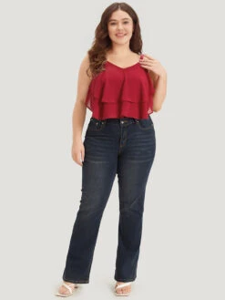 Plain Flutter Trim Tiered Cami Bodysuit -Bloomchic Shop 431287625 bx