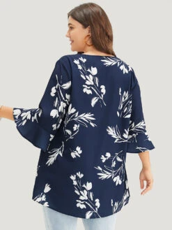 Floral Asymmetrical Hem Ruffle Trim Flounce Sleeve Blouse -Bloomchic Shop 431875096 uc af2b3554 50de 4bad 825d 435c8693741d