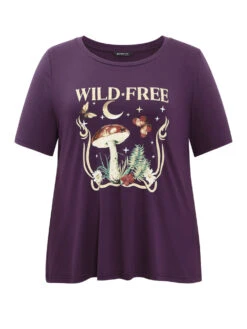 Moon & Star Plants Print Crew Neck T-shirt -Bloomchic Shop 432000144 zq