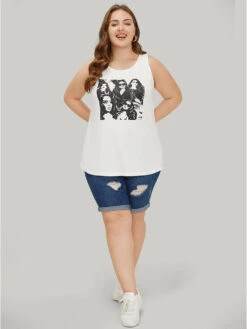 Figure Print Sleeveless Tank Top -Bloomchic Shop 432039195 gy