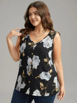 Floral Print Button Detail Tank Top -Bloomchic Shop 433192192 to