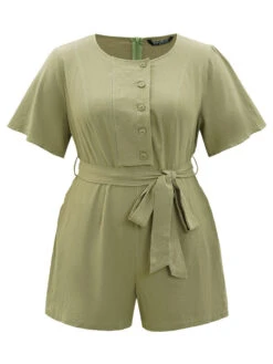 Plain Pocket Belted Button Through Jumpsuit -Bloomchic Shop 434943820 kq