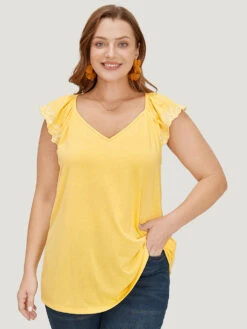 Plain Ruffles Cap Sleeve Embroidered Tank Top 12 Plain Ruffles Cap Sleeve Embroidered Tank Top -Bloomchic Shop 43511926 fr