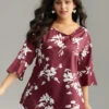 Silhouette Floral Print Ruffle Sleeve Twist Front Blouse -Bloomchic Shop 435484324 sg